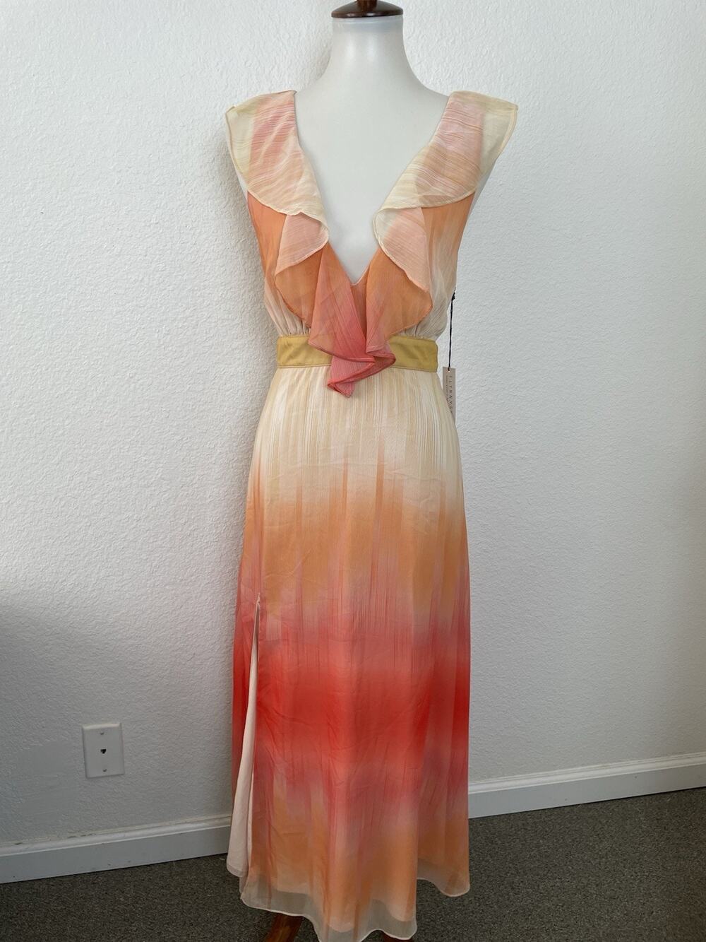 Flynn Skye Tank Dress Mid Side Slit Plunge Ruffled Ombre